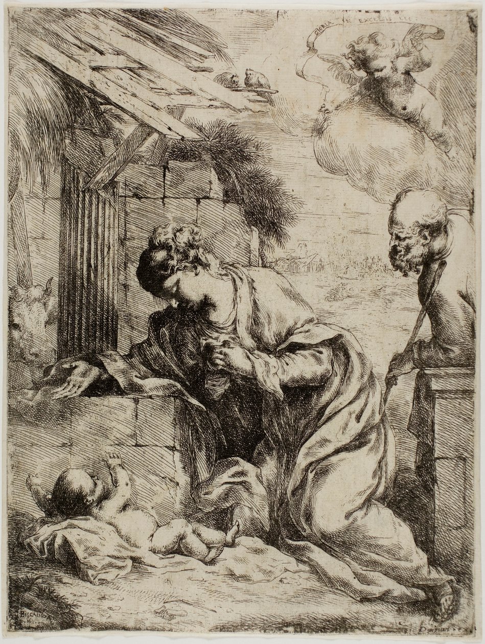Neitsyt, joka palvoo Jeesus-vauvaa tekijältä Bartolomeo Biscaino