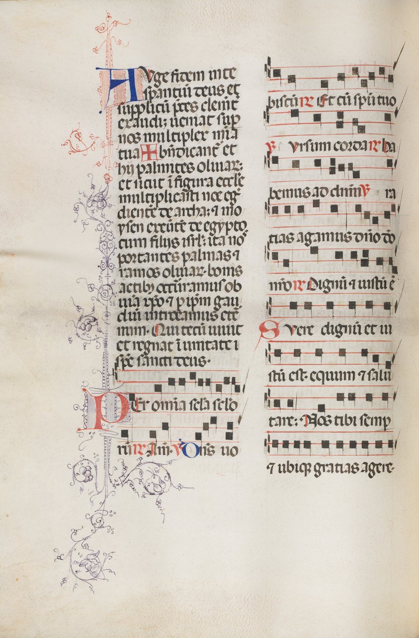 Missale: Fol. 111v, sisältää musiikkia osana palmusunnuntain liturgiaa, 1469. tekijältä Bartolomeo Caporali
