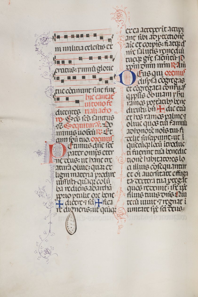 Missale: Fol. 112v: sisältää musiikkia osana palmusunnuntain liturgiaa, 1469. tekijältä Bartolomeo Caporali