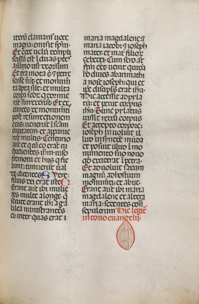 Missale: Fol. 122: sisältää musiikkia Hely Hely Lamalle jne. St. Mattion Passionissa, 1469. tekijältä Bartolomeo Caporali