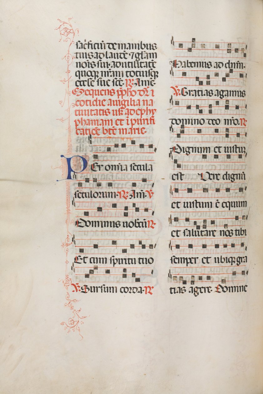 Missale: Fol. 176v: Musiikkia erilaisiin tavallisiin rukouksiin, 1469. tekijältä Bartolomeo Caporali