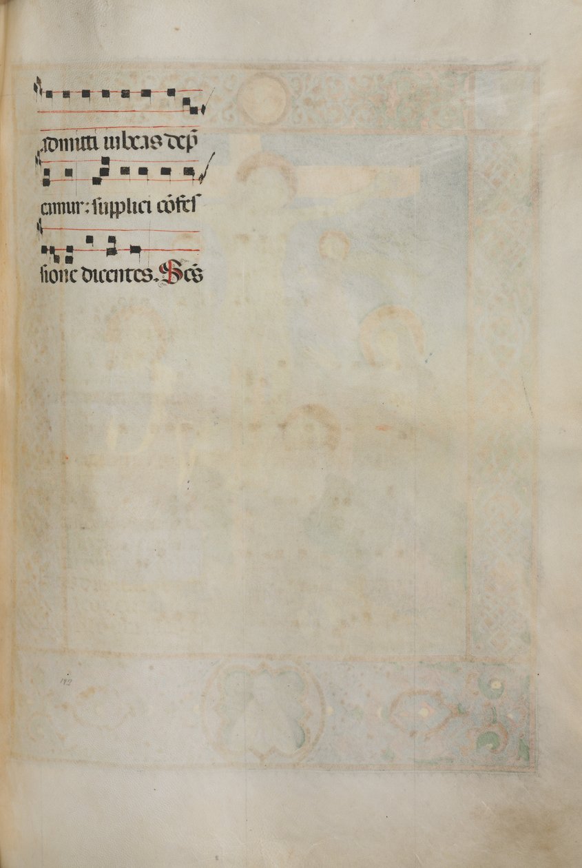 Missale: Fol. 185: Risti, lehdet ja musiikki erilaisiin tavallisiin rukouksiin, 1469. tekijältä Bartolomeo Caporali