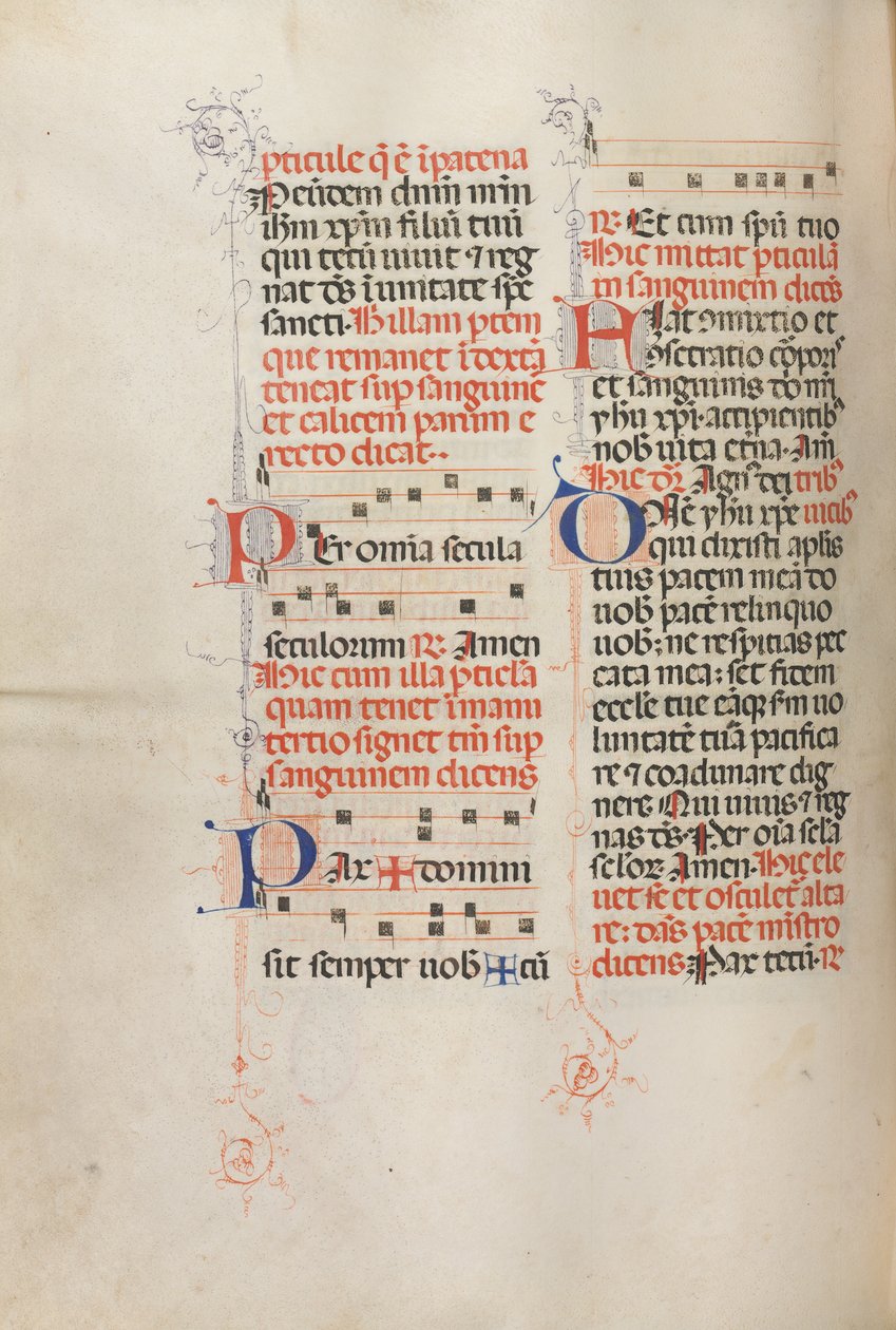 Missale: Fol. 190v: Musiikkia erilaisiin rukouksiin, 1469. tekijältä Bartolomeo Caporali