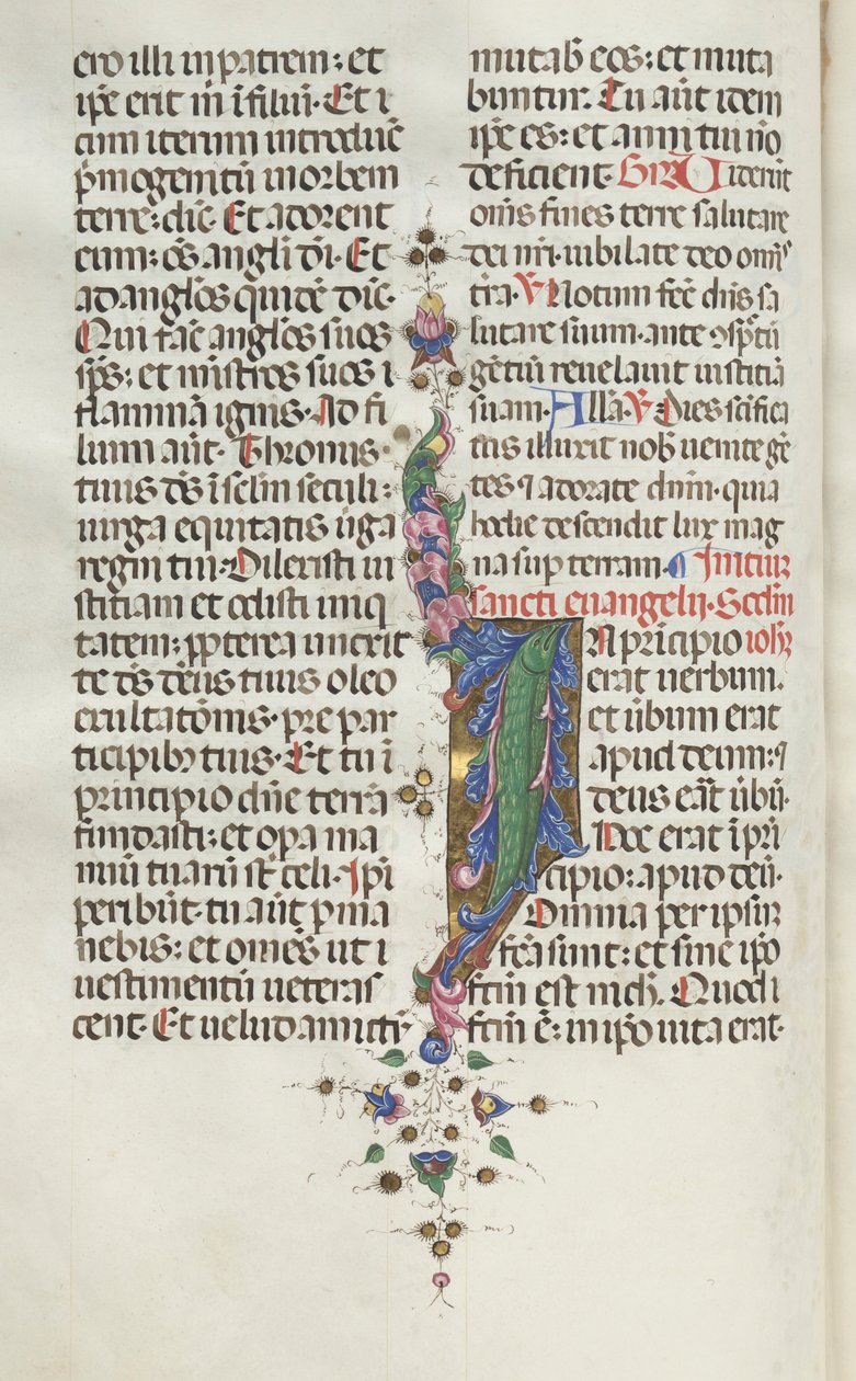 Missale: Fol. 22v: Lehvistö kalan kanssa, 1469. tekijältä Bartolomeo Caporali