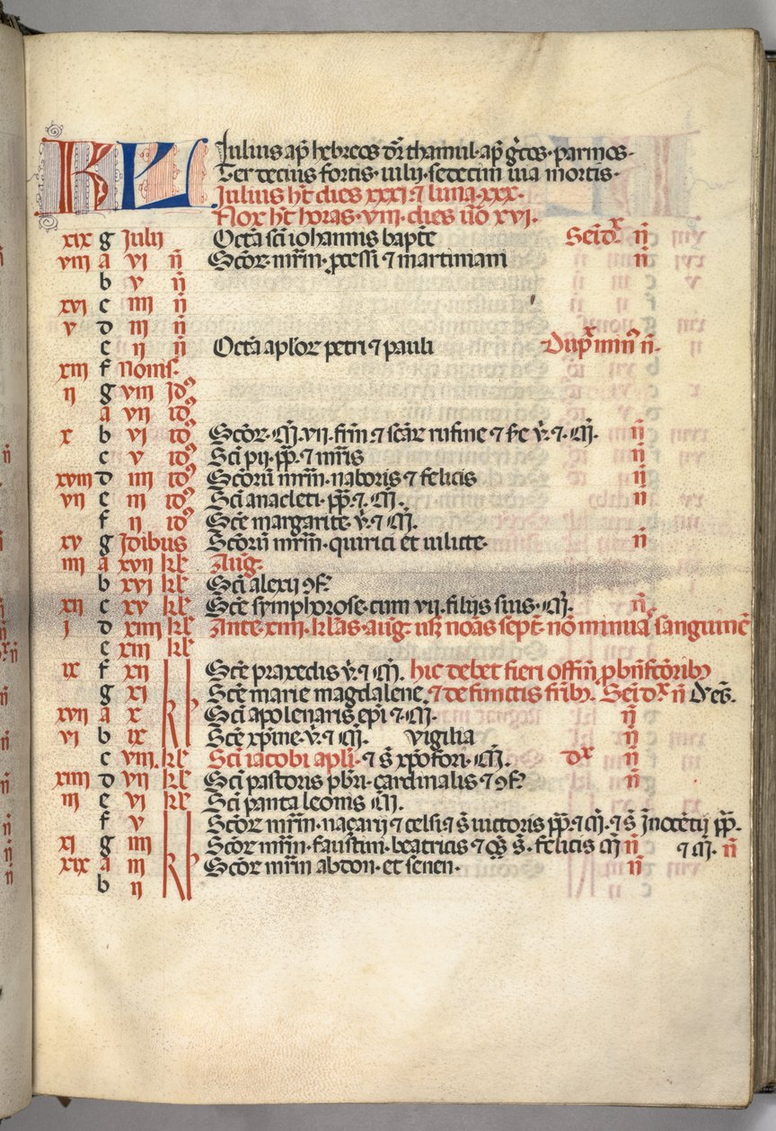 Missale: Syksy. ರ್ರ್: Heinäkuun kalenterisivu, ೧೪೬೯. tekijältä Bartolomeo Caporali
