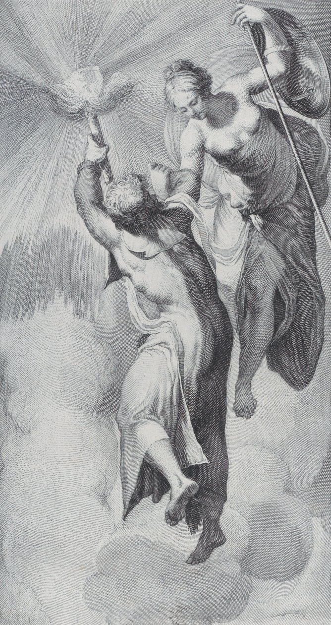 Minerva avustaa Prometheusta tämän yrittäessä skaalata taivaat, 1756. Tekijät: Bartolomeo Crivellari, Gabriel Söderling. tekijältä Bartolomeo Crivellari, Gabriel Söderling