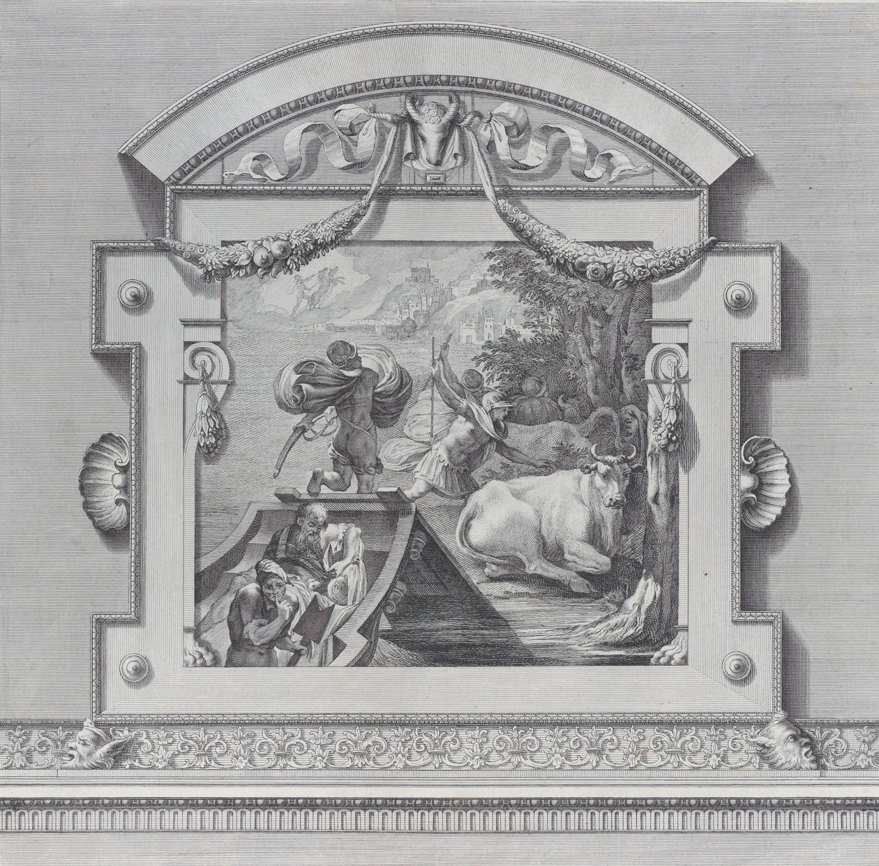 Levy 24: Ulysseksen toverit varastamassa Apollonille pyhiä härkiä, 1756. Tekijät: Bartolomeo Crivellari, Gabriel Söderling. tekijältä Bartolomeo Crivellari, Gabriel Söderling