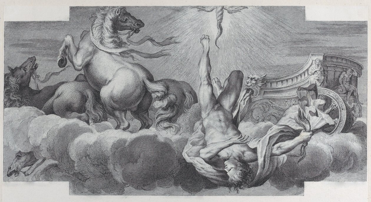 Levy 34: Auriga, vaununkuljettaja, putoaa vaunuista keskellä, kolme hevosta l..., 1756. Tekijät: Bartolomeo Crivellari, Gabriel Söderling. tekijältä Bartolomeo Crivellari, Gabriel Söderling