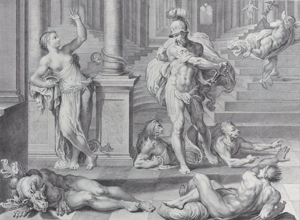 Levy 10: Ulysses pakottaa Circen palauttamaan tovereittensa ihmismuodot, jotka hänellä oli..., 1756 tekijältä Bartolomeo Crivellari