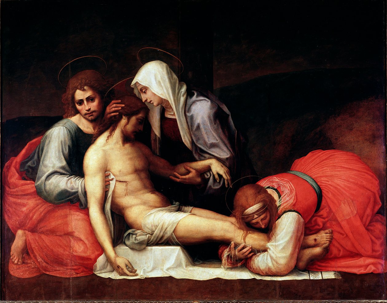 Deposition maalaus Bartolomeo della Porta dit Fra Bartolomeo (1472-1517) Koko 158x199 cm Firenze, Palazzo Pitti, Galleria Palatina - The Deposition, Bartolomeo della Porta a.k.a. Fra Bartolomeo (1472-1517). Öljy puulle tekijältä Bartolomeo Fra
