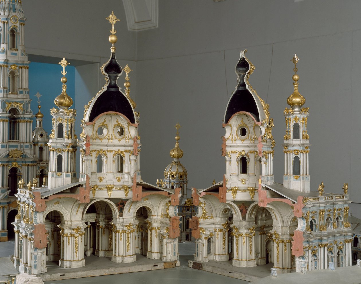 Projekti ylösnousemuksen neitsyen (Smolny) luostarille Pietarissa (Pietari) tekijältä Bartolomeo Franceso Rastrelli