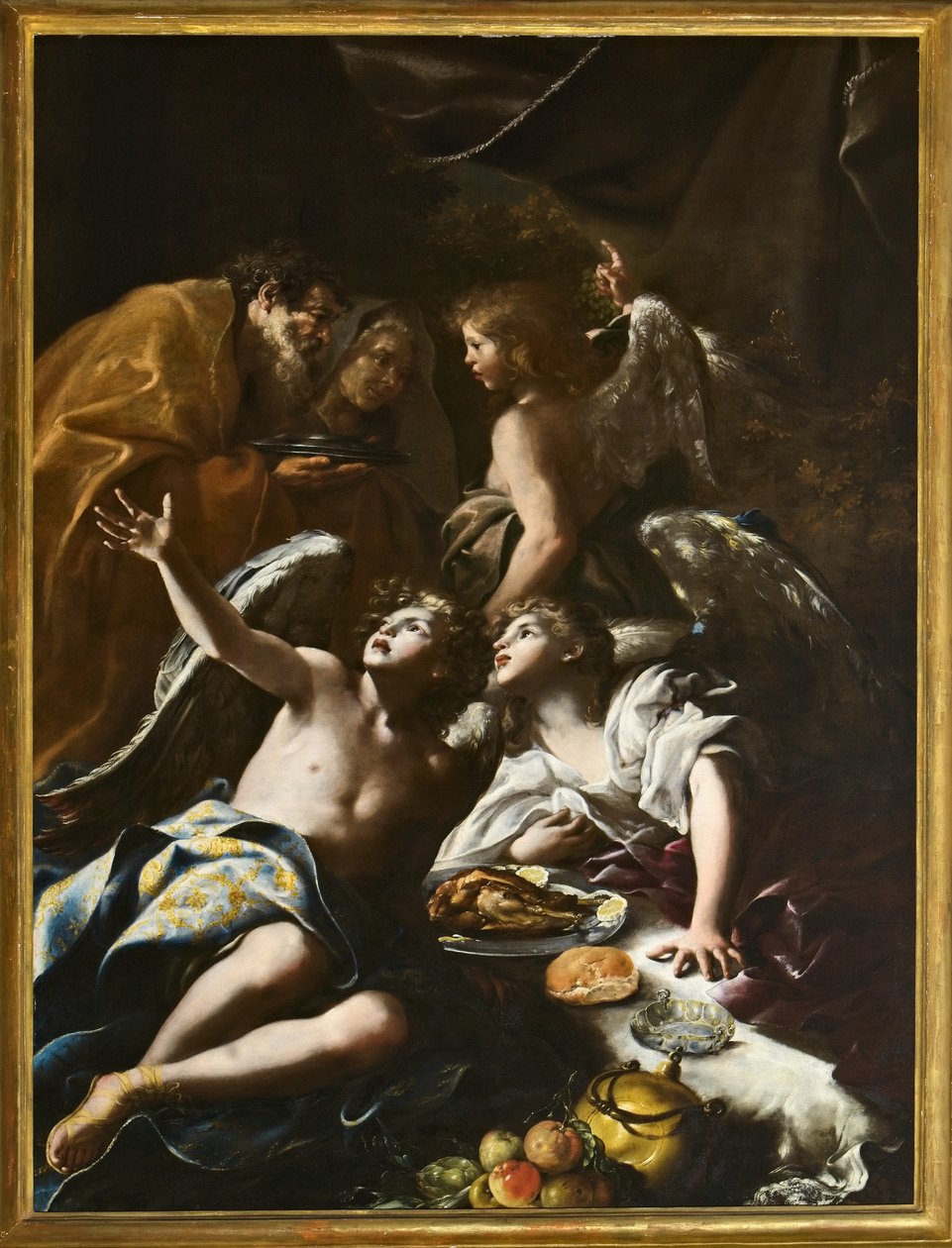 Abraham Lives the Three Angels, n. 1694 (öljy kankaalle) tekijältä Bartolomeo Guidobono