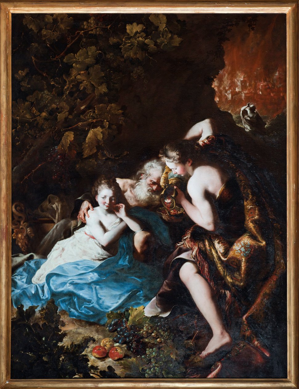 Loth et ses filles (Lot ja hänen tyttärensä) Bartolomeo Guidobonon (1654-1709) maalaus 1694-1696 Musei di Strada Nuova Genes tekijältä Bartolomeo Guidobono