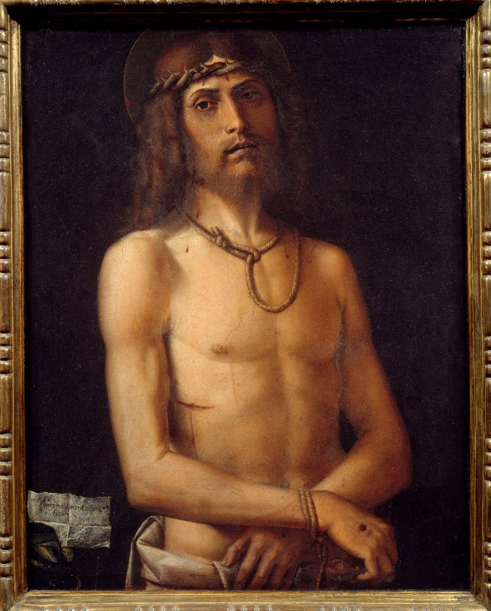 Ecce homo Bartolomeo Montagnan (1450-1523) maalaus 1400-luvun aurinko. 0,55x0,43 m tekijältä Bartolomeo Montagna