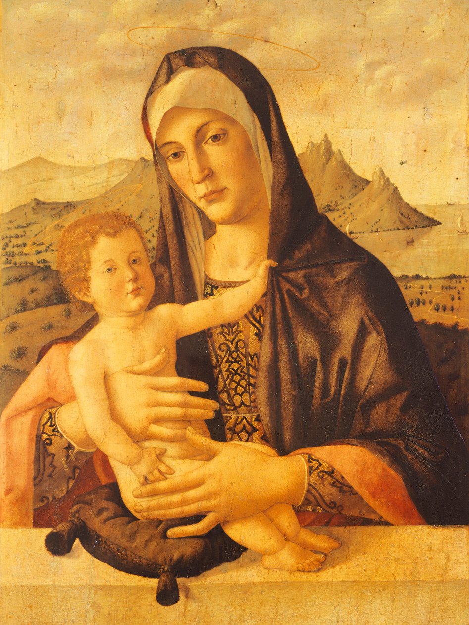 Madonna ja lapsi istumassa, kirjoittanut Bartolomeo Montagna (noin 1450-1523) tekijältä Bartolomeo Montagna