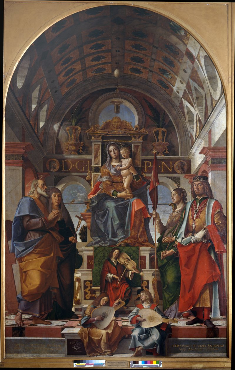 Madonna ja lapsi Pyhän Andreaksen, Monican, Ursulan ja Sigismundin kanssa tekijältä Bartolomeo Montagna