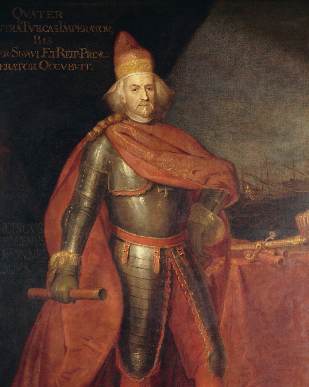 Muotokuva doge Francesco Morosinista (1619-1694), joka tunnetaan nimellä Peloponnesiac, Bartolomeo Nazzarin (1699-1758) maalaus, Yksityiskohta tekijältä Bartolomeo Nazzari