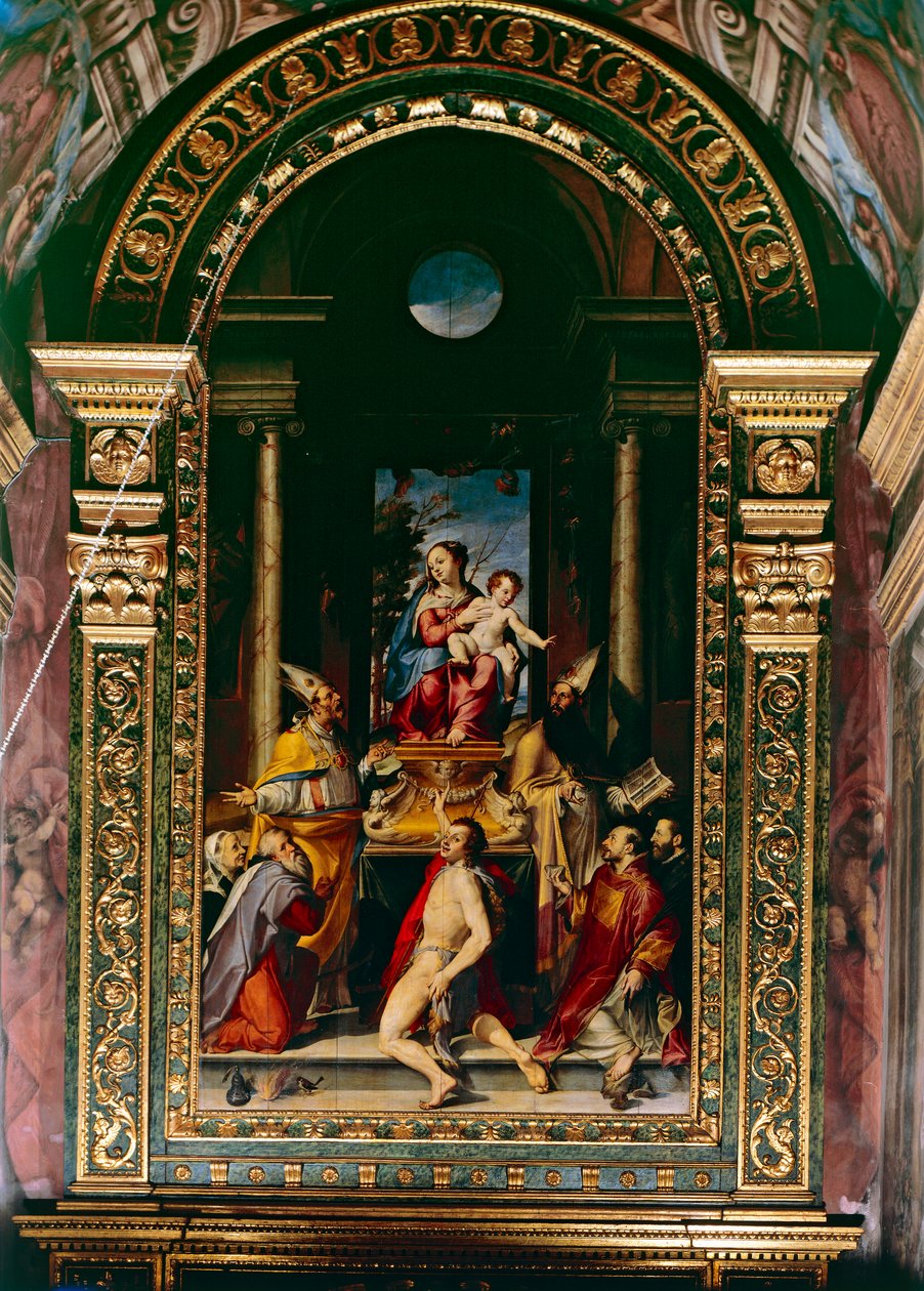 Madonna ja lapsi valtaistuimella Pyhän Anthonyn kanssa (öljy paneelissa) tekijältä Bartolomeo Passarotti