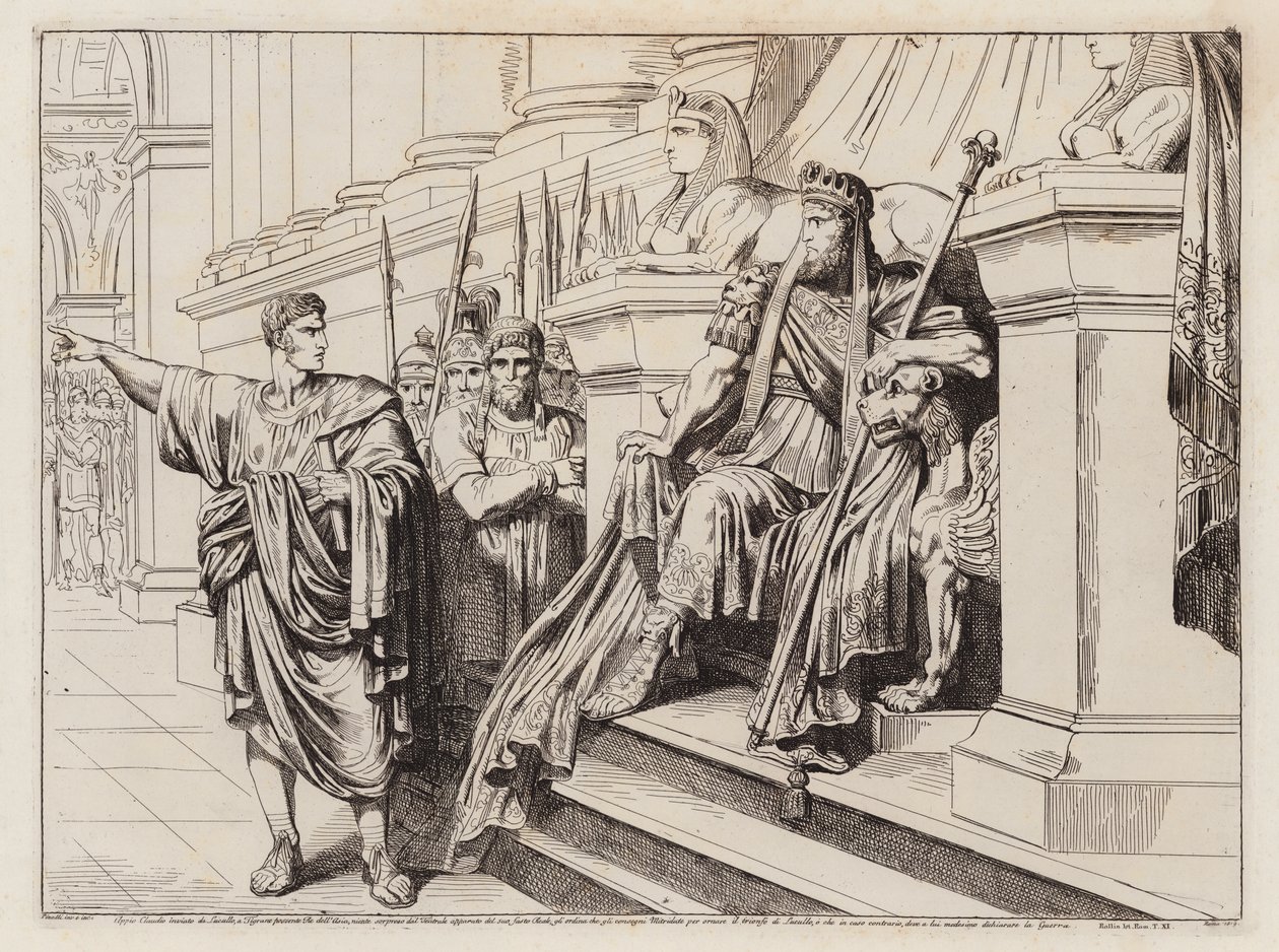 Lucullusin lähettämä Appius Claudius Tigranes Suuren hoviin (etsaus). tekijältä Bartolomeo Pinelli