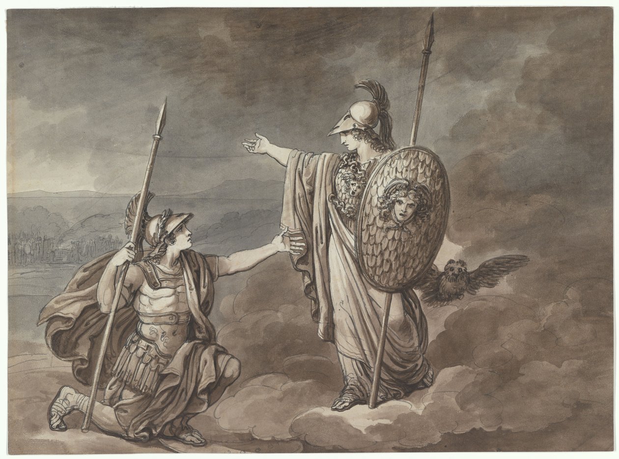 Athene ilmestyy Telemakhokselle (Odysseuksen pojalle), kuvitus Homeroksen Odysseiaan perustuvaan Telemacoon tekijältä Bartolomeo Pinelli