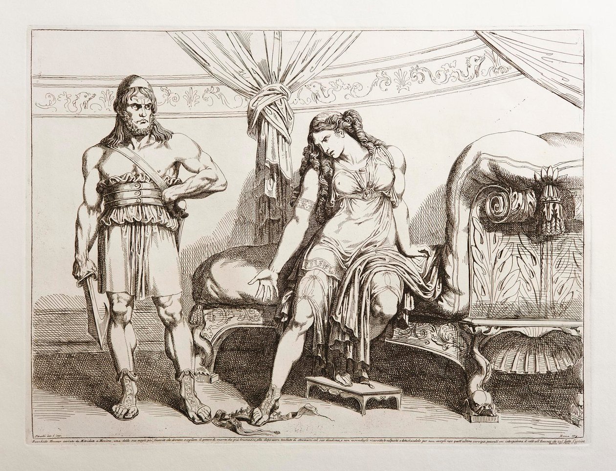 Mithridates lähettää Bacchuksen Monimen luo tekijältä Bartolomeo Pinelli