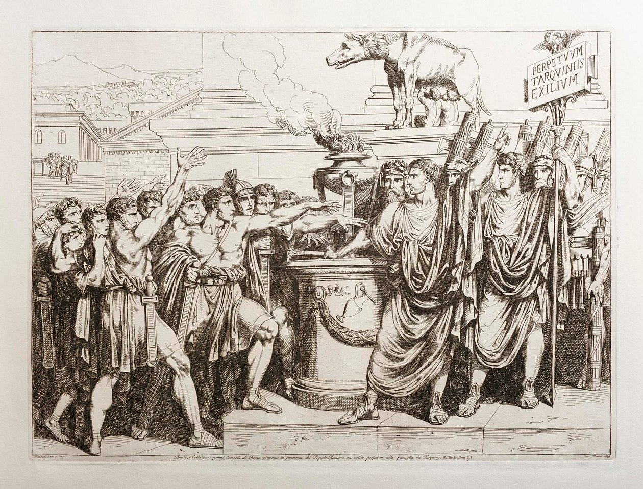 Brutus ja Collatinus vannovat karkottavansa Tarquiniukset tekijältä Bartolomeo Pinelli