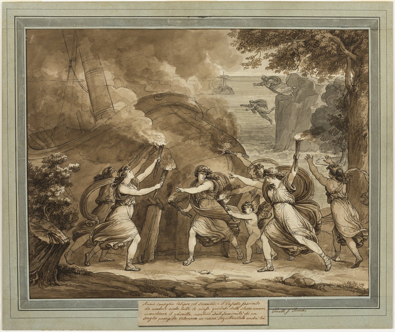 Cupido aconsella a Calypso que cali foc a la nau del mentor, de Les aventures de Telèmac, llibre 7 finlandès tekijältä Bartolomeo Pinelli