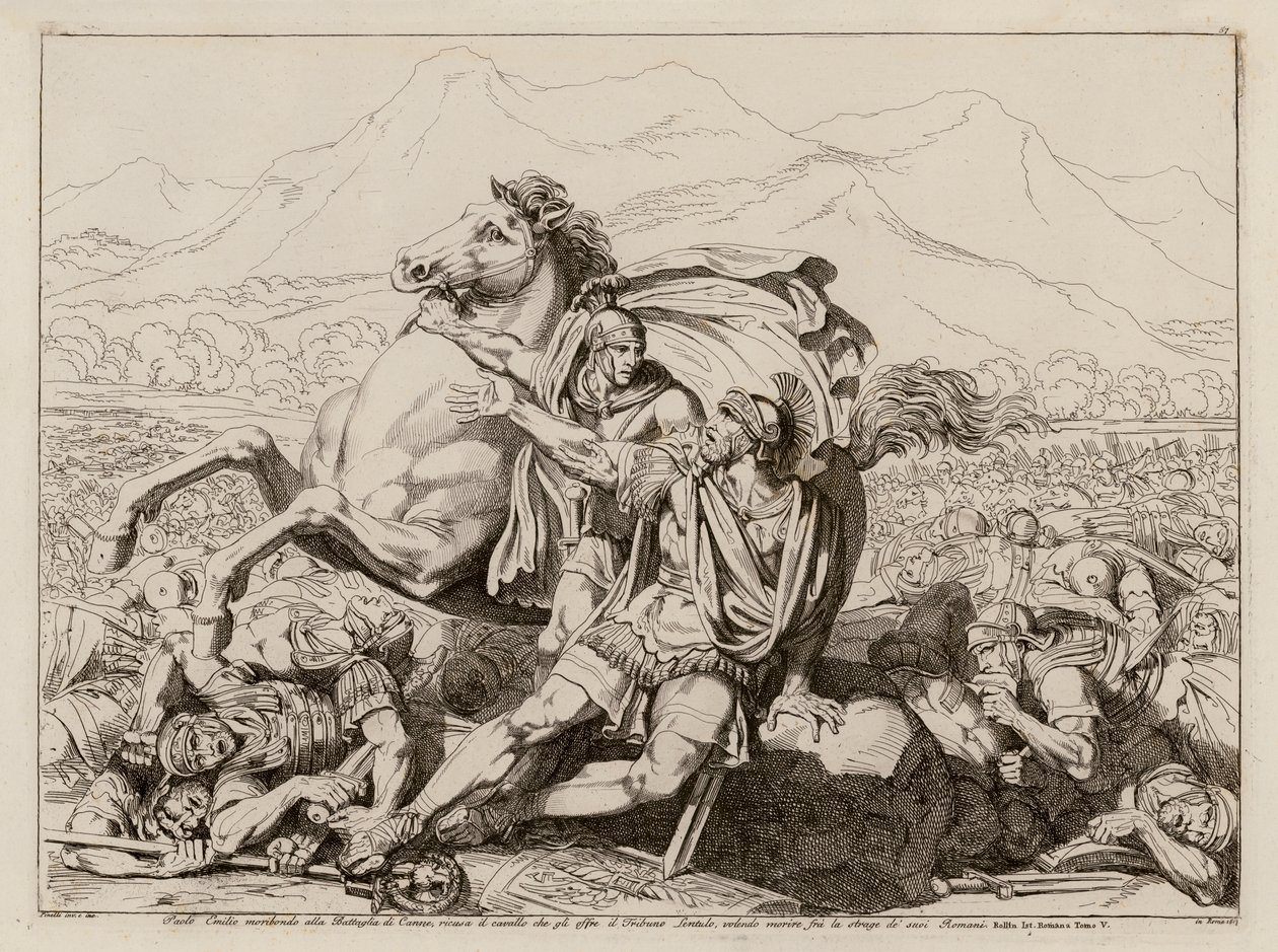 Lucius Aemilius Paullusin kuolema Cannaen taistelussa, 216 eaa. (etsaus) tekijältä Bartolomeo Pinelli