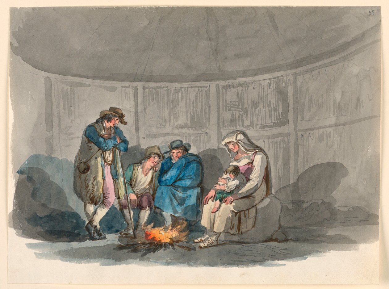 Piirros, Paimenkarja yöllä, 1807-08 tekijältä Bartolomeo Pinelli