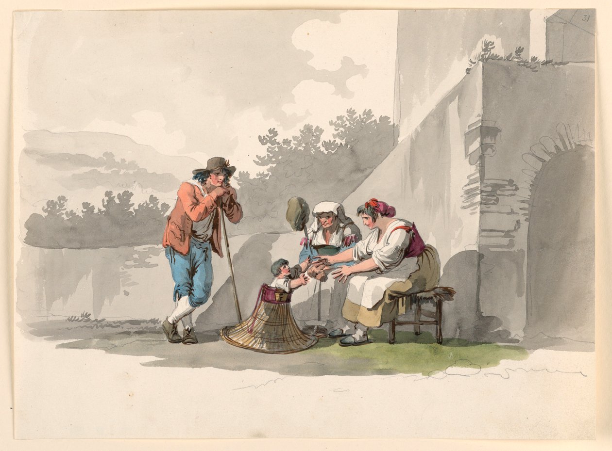 Piirros, Talonpoikaisperhe Campagnalla, 1807-08. tekijältä Bartolomeo Pinelli