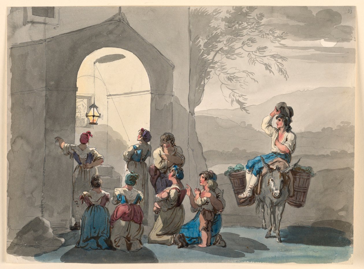 Piirros, Ave Maria Tivolissa, 1807-08 tekijältä Bartolomeo Pinelli