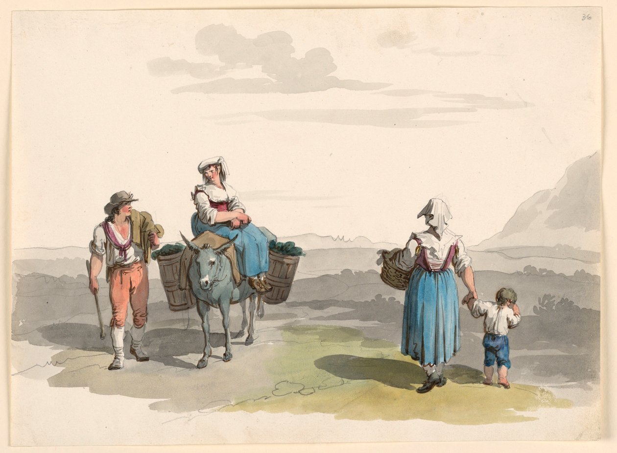 Piirros, Matkalla Tivoliin, 1807-08 tekijältä Bartolomeo Pinelli