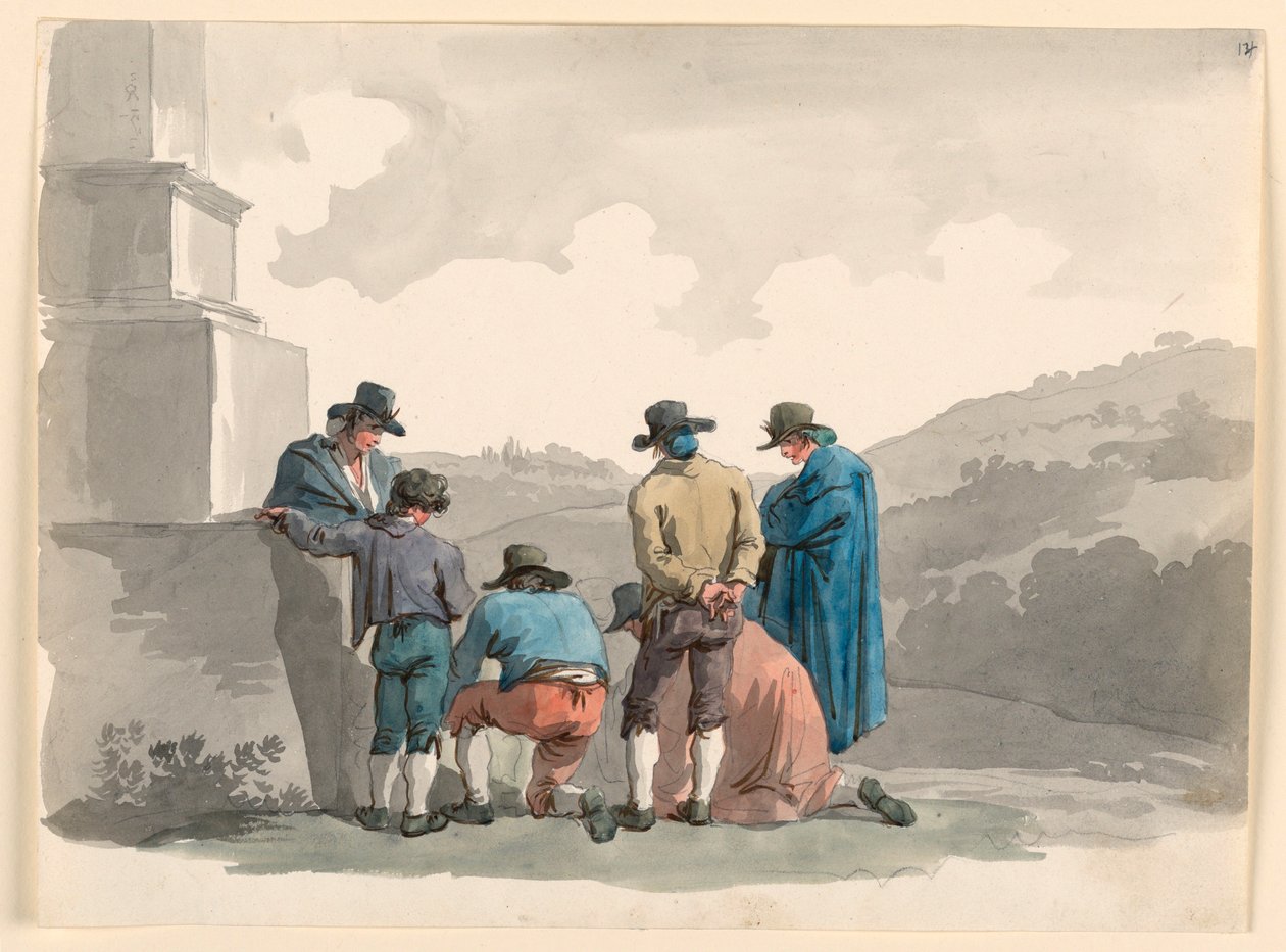 Piirros, leikkiminen rahalla, 1807-08 tekijältä Bartolomeo Pinelli