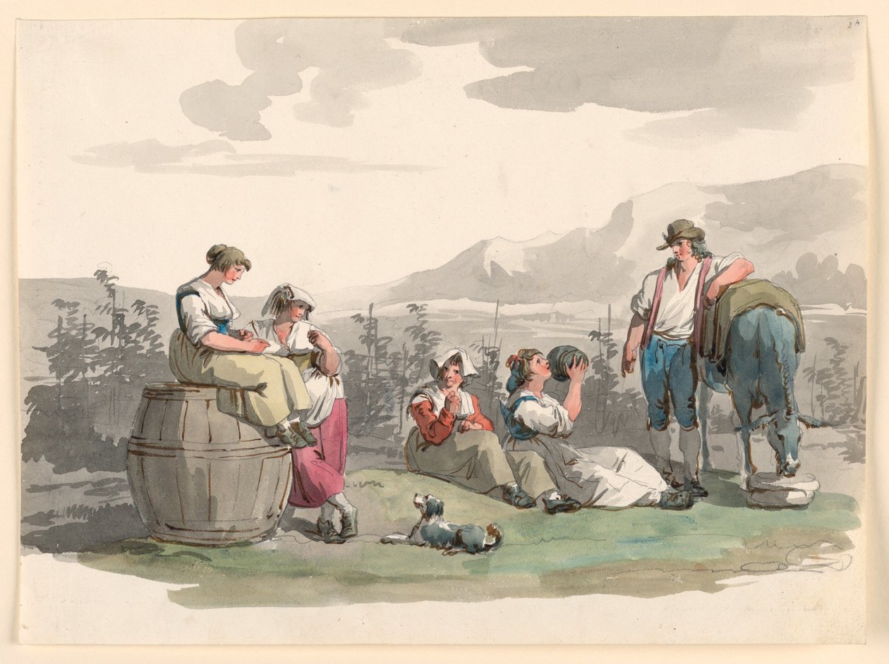 Piirustus, Lepo viinivuoden aikana, 1807-08 tekijältä Bartolomeo Pinelli