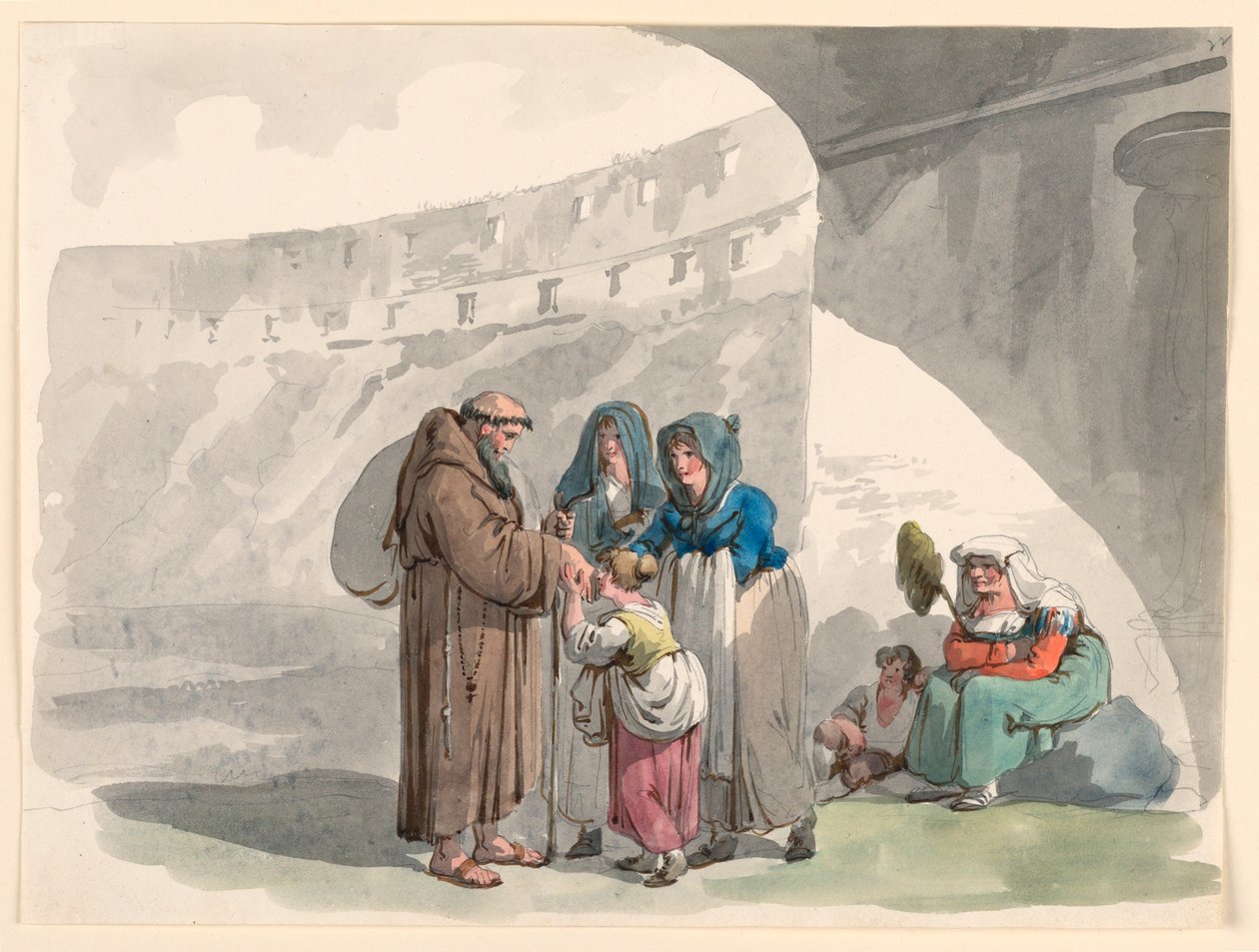 Piirros, erakon tervehdys, 1807-08 tekijältä Bartolomeo Pinelli