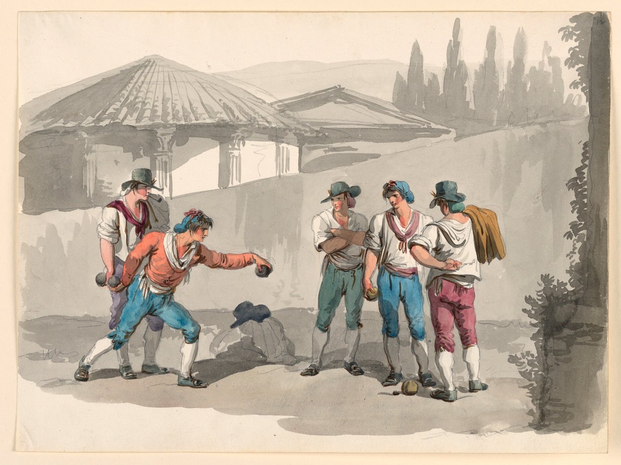 Piirros, Boccia-peli, 1807-08 tekijältä Bartolomeo Pinelli