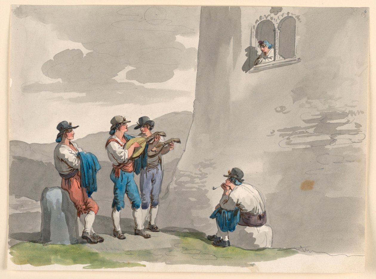 Piirros, Serenadi, 1807-08 tekijältä Bartolomeo Pinelli