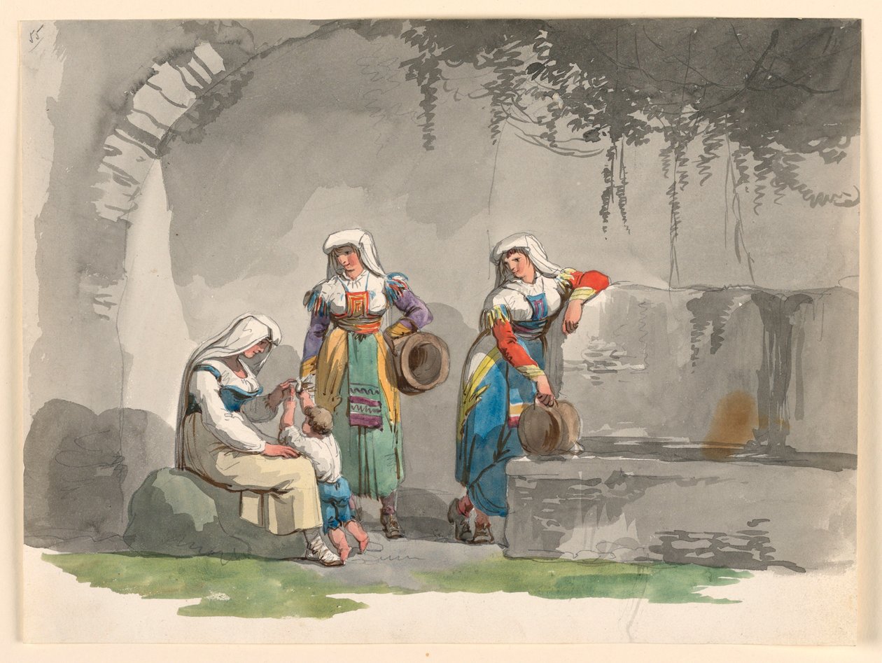 Piirros, Kolme eteläitalialaista naista, 1807-08 tekijältä Bartolomeo Pinelli
