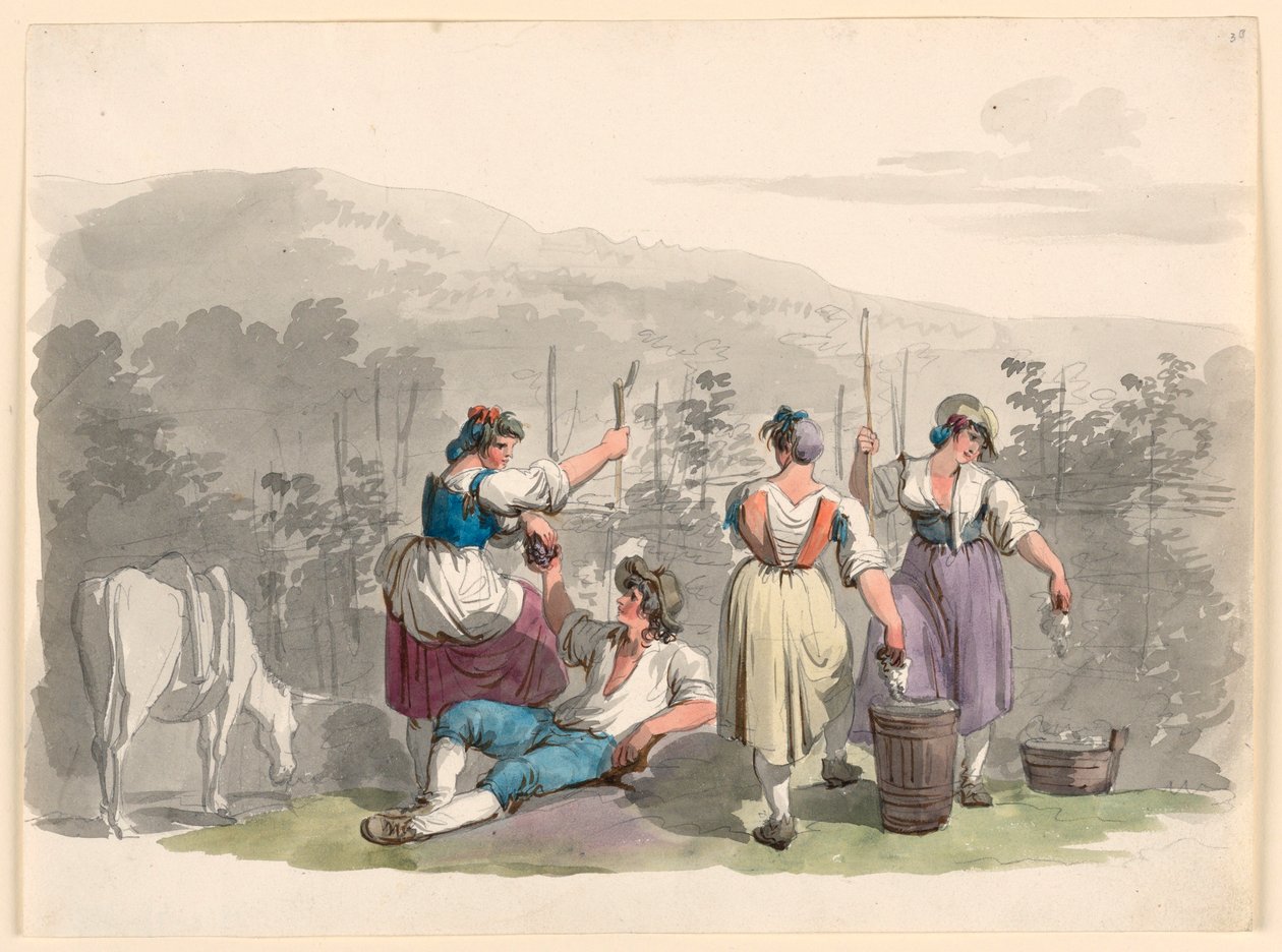 Piirros, Vuosikerta Rooman lähellä sijaitsevilla vuorilla, 1807-08. tekijältä Bartolomeo Pinelli