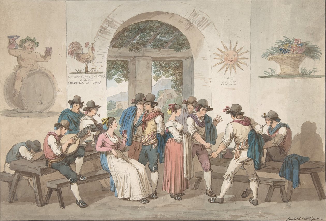 Roomalaisen majatalon sisustus, 1817, 1817. tekijältä Bartolomeo Pinelli