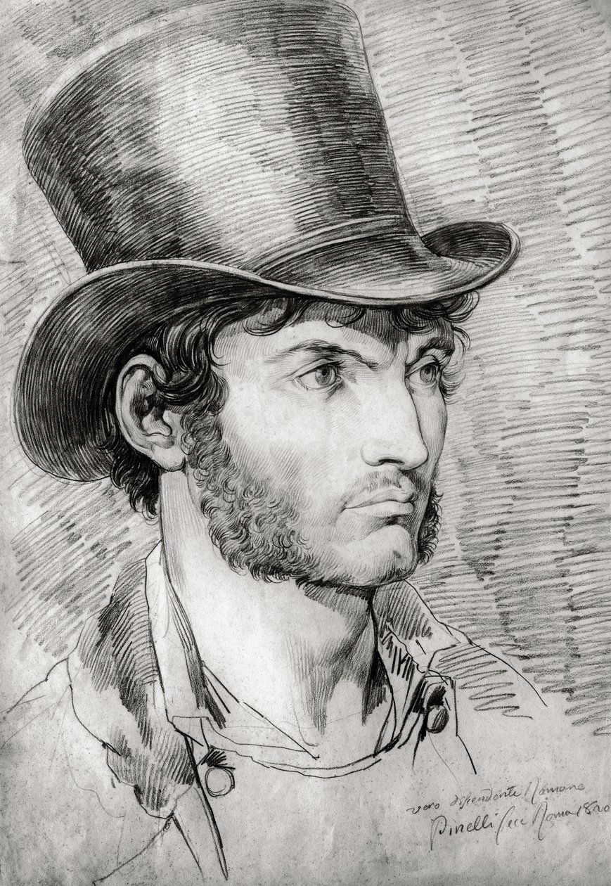 Miesmuotokuva (tosi roomalainen), piirustus Bartolomeo Pinelli (1781-1835) tekijältä Bartolomeo Pinelli