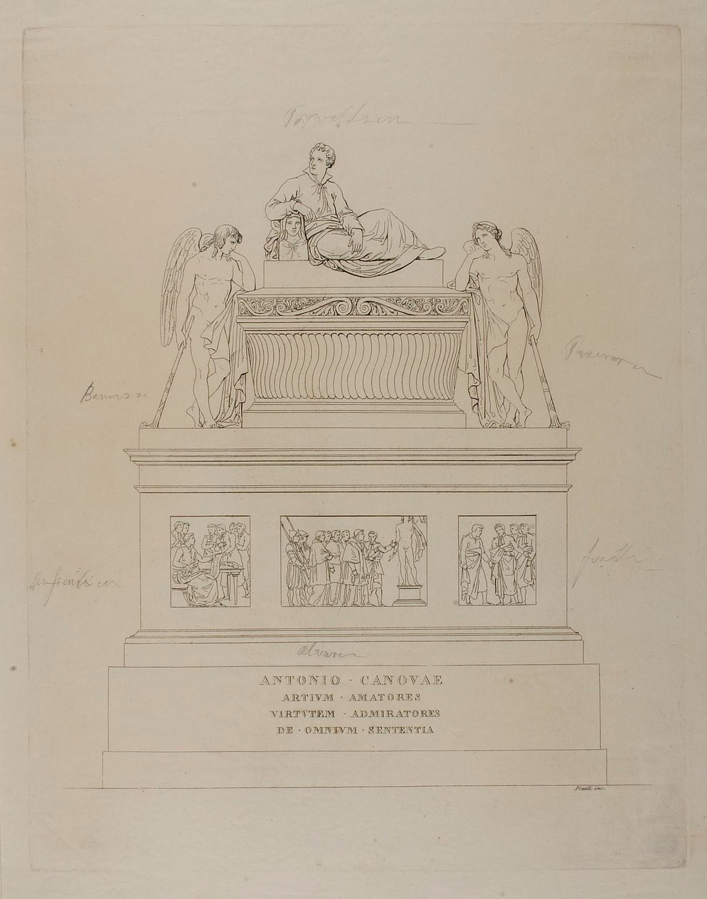 Antonio Canovan muistomerkki, luonnos tekijältä Bartolomeo Pinelli