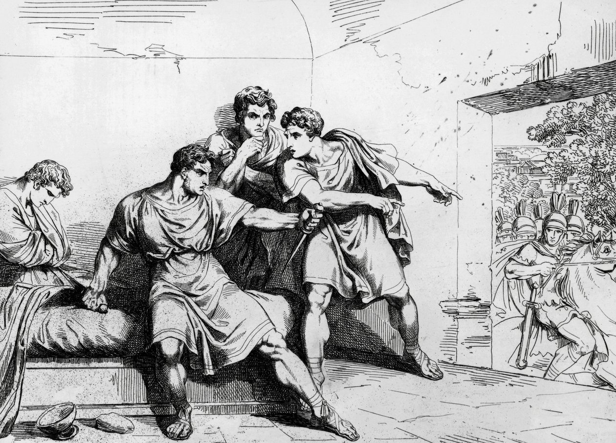 Neron kuolema, keisarien historiasta alkaen Ottaviosta, kaiverrus Bartolomeo Pinelli (1781-1835), Rooma tekijältä Bartolomeo Pinelli