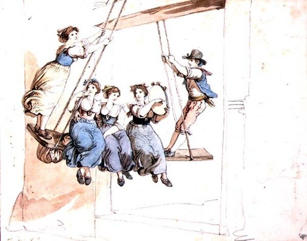 On the Swing (akvarelli kynällä paperille) tekijältä Bartolomeo Pinelli