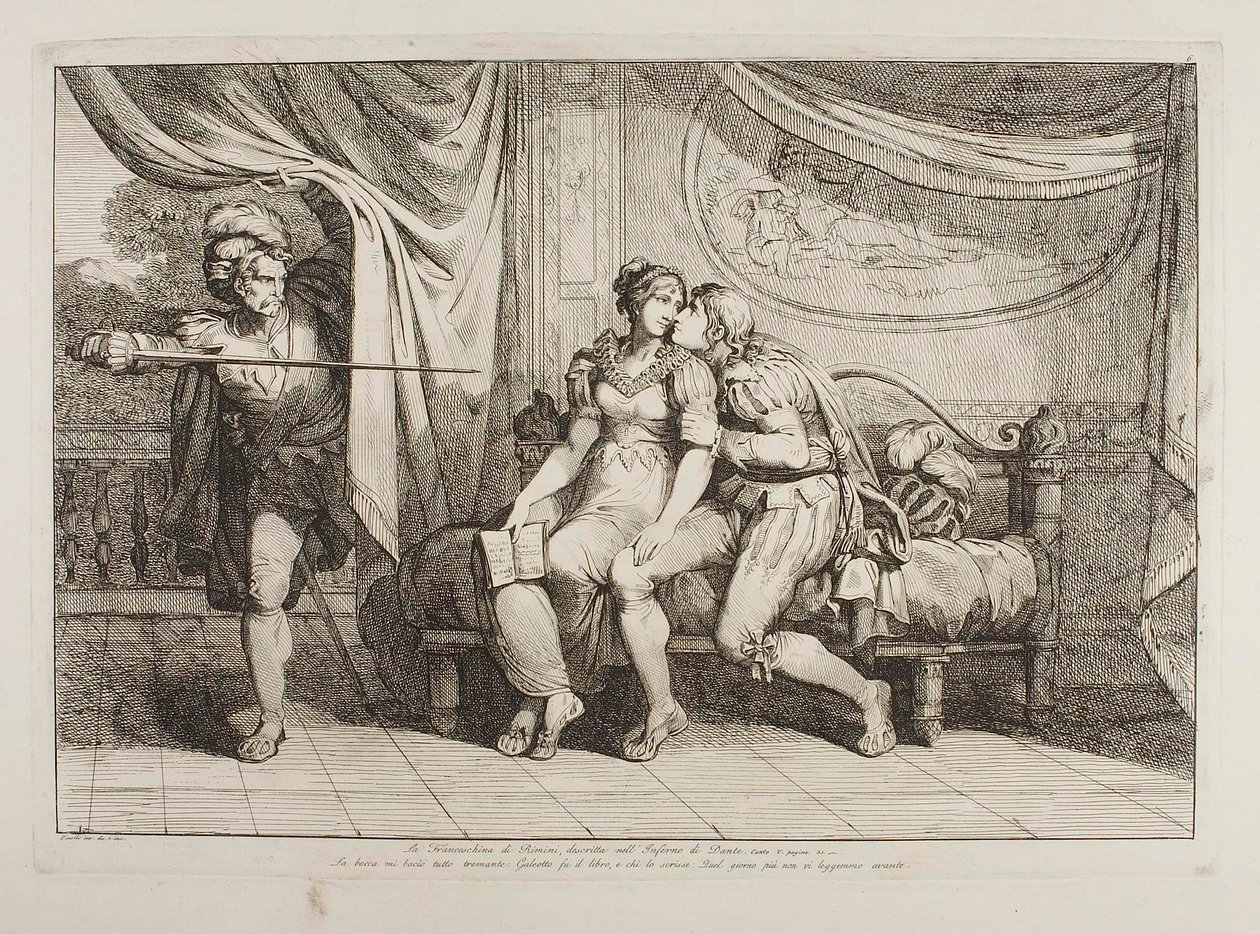 Gianciotto Malatesta yllättää Paolo da Malatestan ja Francesca da Riminin tekijältä Bartolomeo Pinelli