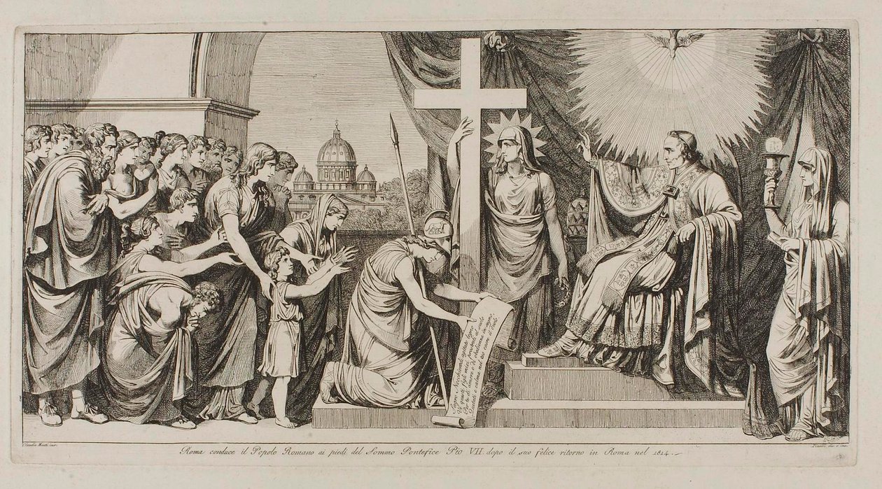 Rooma johtaa Rooman kansan Pius VII:n luo hänen palattuaan Roomaan 1814 tekijältä Bartolomeo Pinelli
