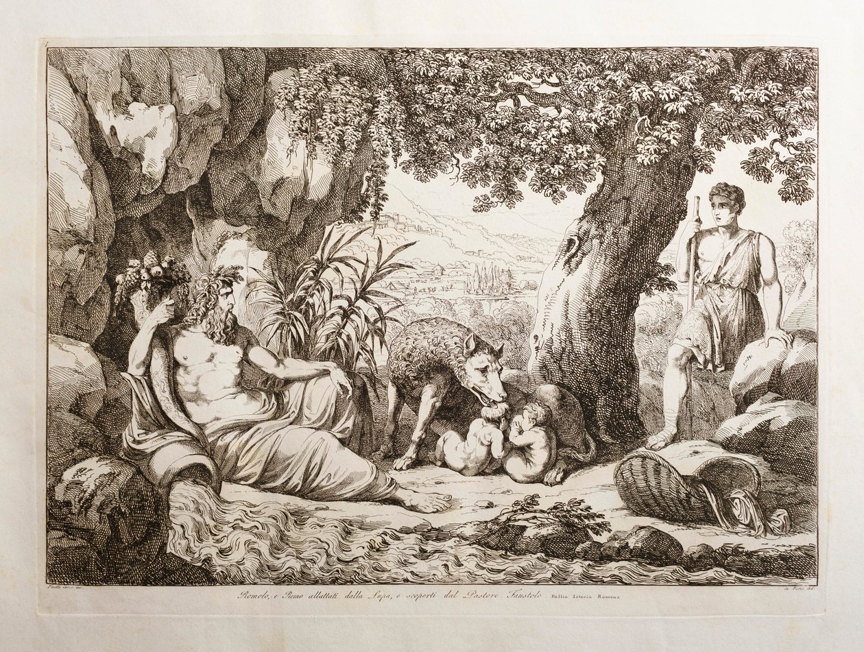 Romulus ja Remus imevät naarassutta tekijältä Bartolomeo Pinelli
