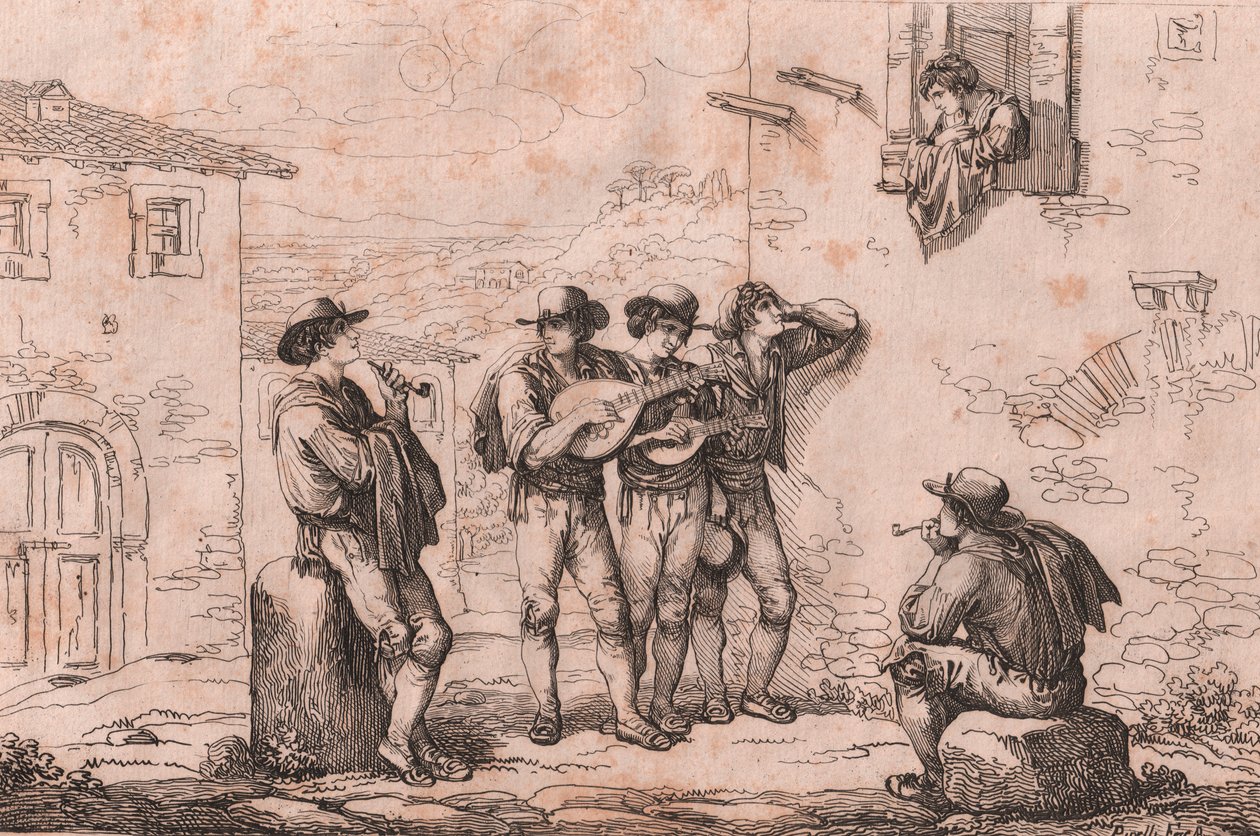 Serenade Roomassa, etsaus Bartolomeo Pinelli (Rooma tekijältä Bartolomeo Pinelli