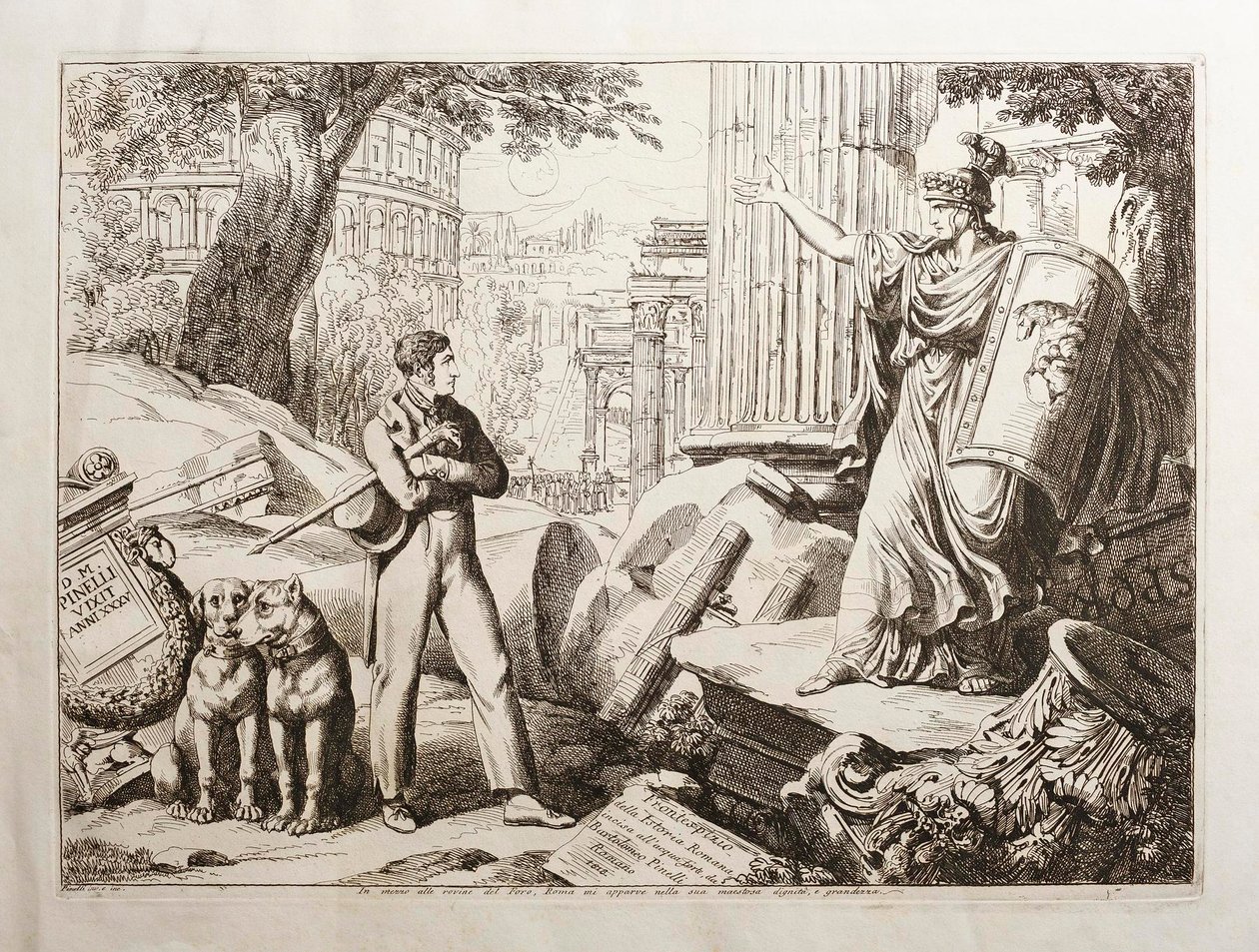 Seisomassa Forum Romanumin raunioiden keskellä tekijältä Bartolomeo Pinelli