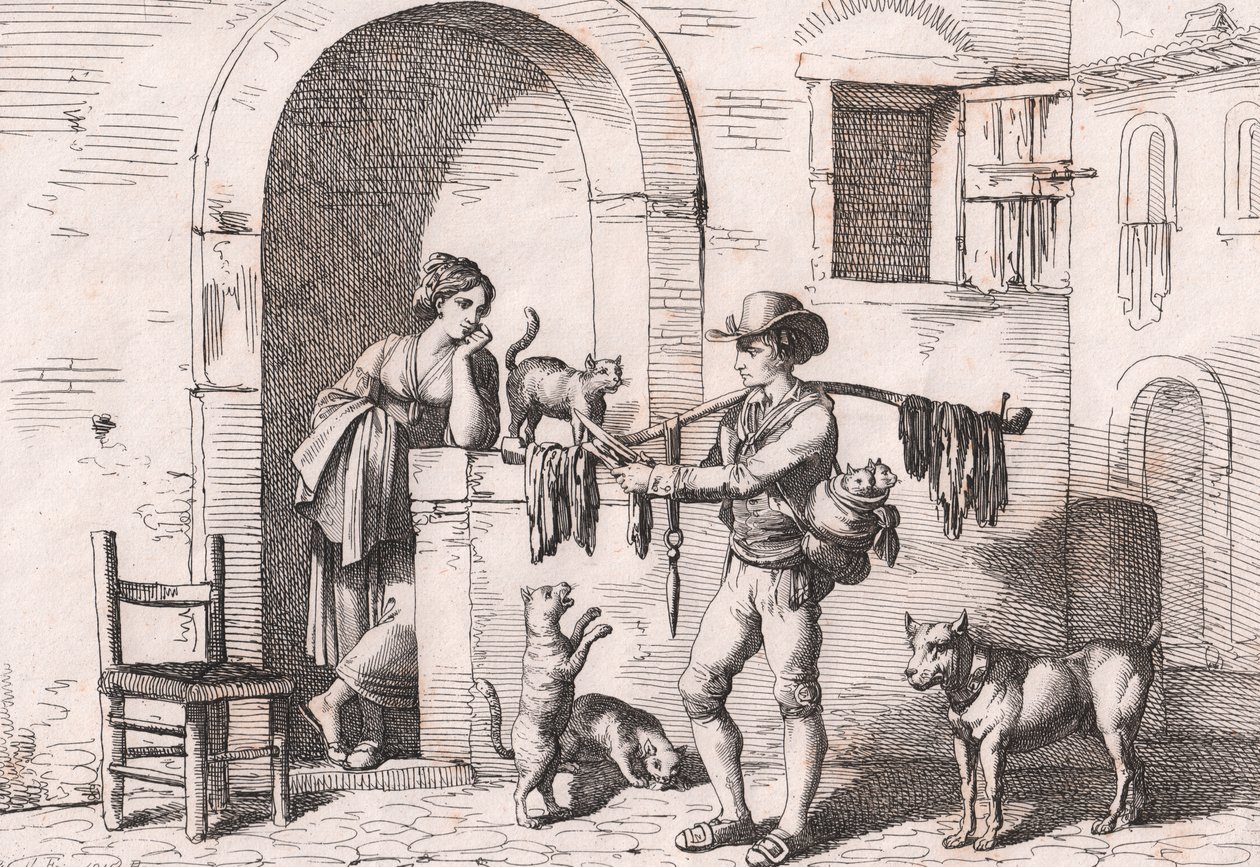 Carnacciaro, kissanlihan katukauppias, Bartolomeo Pinellin (Rooma tekijältä Bartolomeo Pinelli